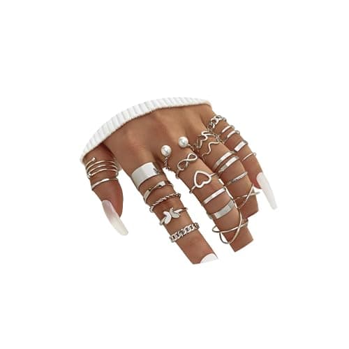 GYRMMUE 22Pcs Kunckle Rings Set for Women Boho Stackable Joint Rings Butterfly Pearl Heart Rings Vintage Open Adjustable Finger Rings Statement Ring Set Jewelry - Image 1