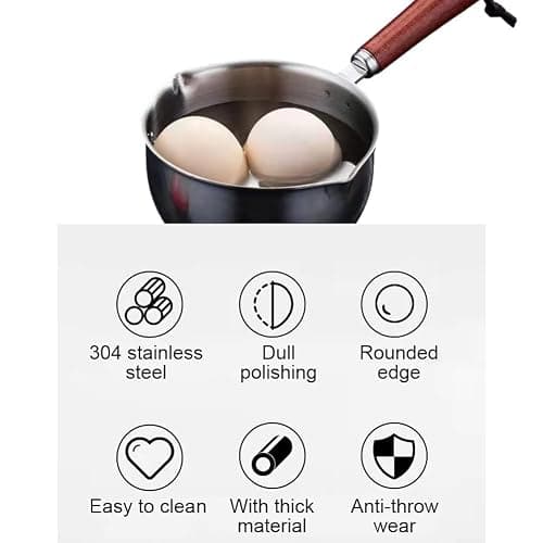 Stainless Steel Milk Warmer with Wooden Handle - Mini Butter Melting Pot with Dual Pour Spouts, Chocolate Melting Pot (150ml) thumbnail 3