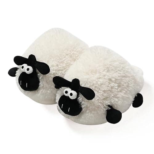 Sheep Fuzzy Animal Slippers for Women & Men, Indoor/Outdoor with Plush Warm Lining, Memory Foam House Slippers - Image 1