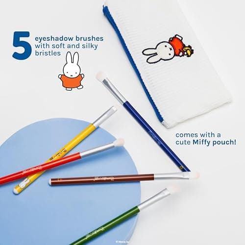 The Crème Shop Miffy Everyday Essentials Eyeshadow Brush Set and Travel Bag, Cute Miffy Pouch, 5 Eye Makeup Brushes, Korean Beauty, Blending Brush, Shading Brush, Precise Brush, Angled Shading thumbnail 2