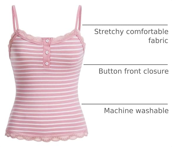 SOLY HUX Women's Striped Lace Trim Cami Crop Top Button Front Spaghetti Strap Y2k Tops thumbnail 4