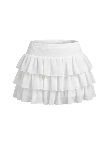BJhaz Women's Ruffle Mini Skirt with Shorts Layered Cute Pleated Mini Skort | Layered, A-Line, Casual, Rave Party, Country Concert - Image 1