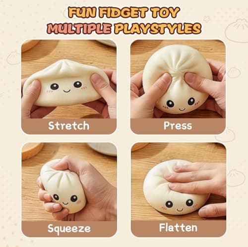 Dumpling Squishy 4 Pack, Glitter Dumpling Squishy Fidget Sensory Toys, Colorful Dumplings Squishies Stress Balls for Anxiety Relief, Bao Bun Squeeze for Kids Adults Presents thumbnail 3