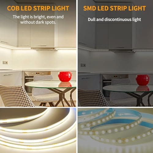 Yeewhale COB LED Strip Lights 50ft,3000K DC 24V Dimmable Warm White Flexible LED Rope Lights for Bedroom,with Remote and app Control LED Lights Strip for Living Room, Shelf, Cabinet thumbnail 2
