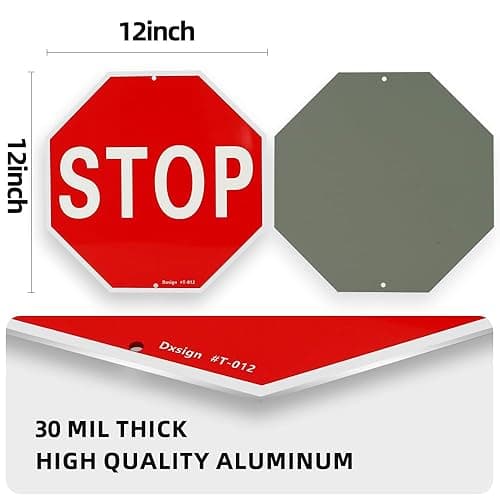 Red STOP Sign Wall Art, 12x12 Inch Aluminum, UV Printed, Street Style Decor, Garage & Man Cave, Safety Traffic Symbol, Indoor & Outdoor Decorative - Red Stop Sign thumbnail 4