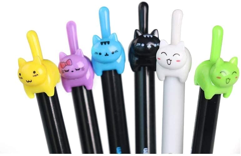 RECHENG retractable cat gel pens,Fine Point 0.5mm black ink,Cute kitty fun ball point pens for girls kids School Office Supplies,12pcs fun pens. thumbnail 7