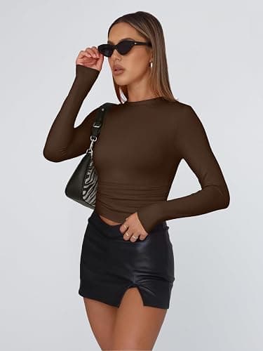 Trendy Queen Womens Long Sleeve T Shirts Fall Fashion 2025 Basic Crop Tops Going Out Outfits Y2k Clothes thumbnail 3