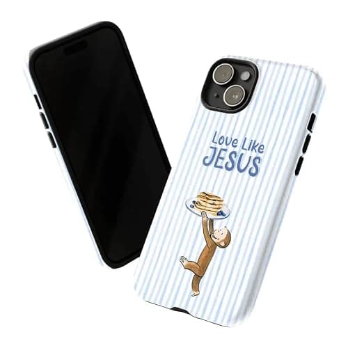 Cu.rious G.e.orge Phone Case, Cart.oon Monkey Phone Cover with Love Like Jesus Bible Verse and Pancake Design Phone Case Multicolor thumbnail 2