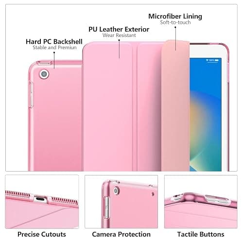 MoKo Case for iPad 10.2 iPad 9th Generation 2021/ iPad 8th Generation 2020/ iPad 7th Generation 2019, Slim Stand Hard Back Shell Smart Cover Case for iPad 10.2 inch, Auto Wake/Sleep, Flowers Pink thumbnail 4