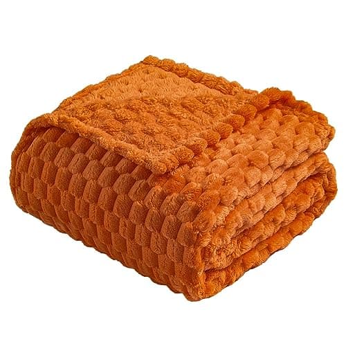 Vessia Flannel Fleece Throw Blanket(50x70 inch), 3D Jacquard Burnt Orange Fuzzy and Warm Blanket for Couch,Sofa,Bed,Chair, 300GSM Super Soft Touch Cozy Lightweight Throw for All-Season Home Decor - Image 1