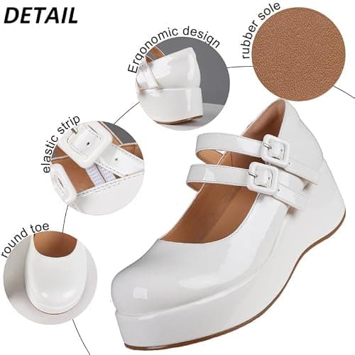 Accloris Platform Mary Jane Shoes Women Girls,Ankle Strap Round Toe Goth Chunky Uniform Dress Pumps Shoes Oxfords thumbnail 2