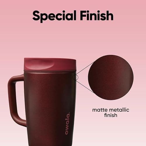 Owala SmoothSip Slider Stainless Steel Insulated Travel Mug with handle, 100% Leak Proof, For Hot and Cold Drinks, Travel Friendly with Sliding Lock Lid, 12oz, BPA Free, Leak Proof, Black Cherry thumbnail 7