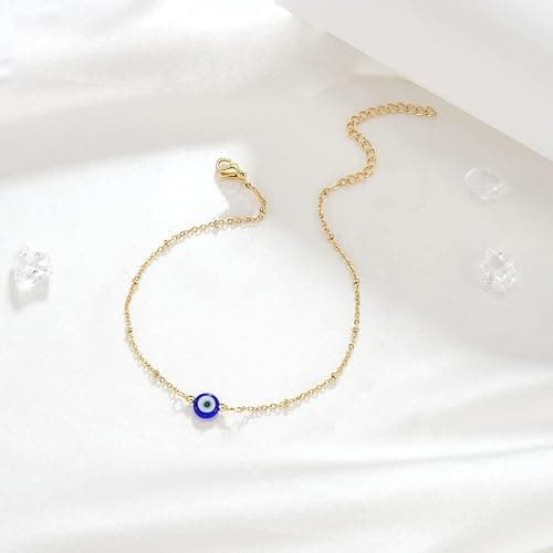 Dainty Evil Eye Bracelets for Women, Gold Plated Adjustable Evil Eye Lucky Amulet Chain Bracelet Jewelry Gifts thumbnail 6