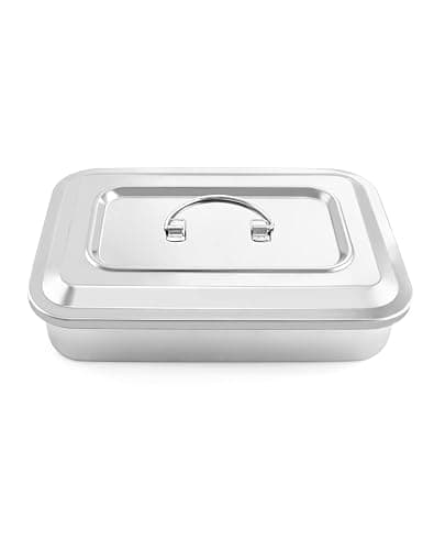 QWORK Medical Stainless Steel Instrument Tray Organizer Holder with Lid and Handle Grip for Surgical Medical Dental Instruments, 9.5" x 6.3" x 2", 2 Pack thumbnail 2