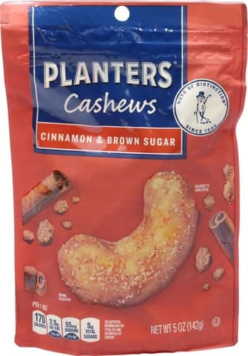 PLANTERS Cashews Cinnamon & Brown Sugar - Trail Mix Snack Pack - Snacks with Cinnamon & Brown Sugar, Snack Pack, Party Trail Mix, 5 Oz Bag thumbnail 4