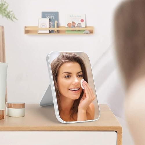 OSDUE 20*13.4cm Makeup Mirror, Foldable Desktop Vanity Mirror Portable Rectangular Makeup Travel Mirror with Stand, Desktop Vanity Mirror for Office Desk,Vanity Table, Travel, Camping (Large - Beige) thumbnail 7