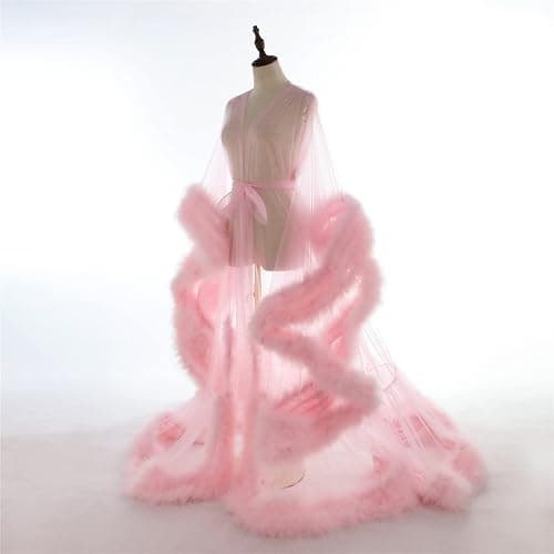 Old Hollywood Feather Robe for Women Long Lingerie Tulle Bathrobe Wedding Scarf Bridal Robe Maternity Photoshoot thumbnail 4