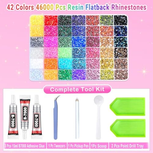 46000Pcs 42 Colors Jelly Rhinestones for Bedazzling, Resin Multicolor 3mm Flatback Gems for Crafting, Bedazzler Kit with 3Pcs 15ml B7000 Jewelry Glue for Crafts Clothes Book Shoes Nail Diamond Art thumbnail 6