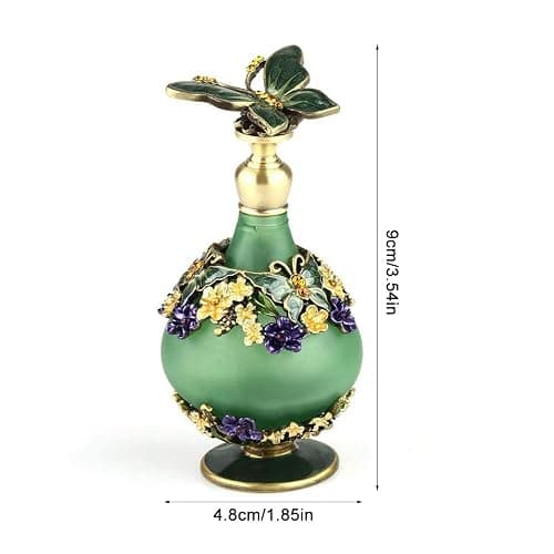 Rayberro Green Butterfly Vintage Perfume Bottle, Crystal Rhinestone Inlayed Decorative Perfume Bottles, 25ML Empty Refillable Essential Oils Dropper Bottle, Glass Perfume Bottles for Women Girl Gift thumbnail 3