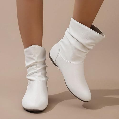 Womens Slouchy Flat Ankle Boots Wide Width Orthopedic Ankle Boot | Comfortable Round Toe Casual Pull On Flat Booties Fall Winter Low Heel Short Boots Ladies Slouchy Boots thumbnail 5