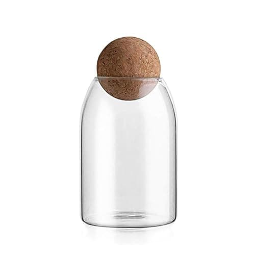 JEIINT Candy Jar Candy Container Round Cylindrical Glass Body with Spherical Cork Lid 800ml 27oz - Image 1