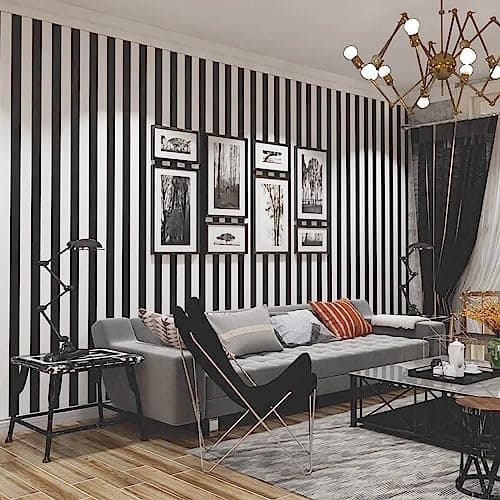 Qianglive 17.3”x120” Black and White Striped Wallpaper Peel and Stick Wallpaper Self-Adhesive Removable Waterproof Wallpaper for Walls Modern Removable Wallpaper Vinyl Film