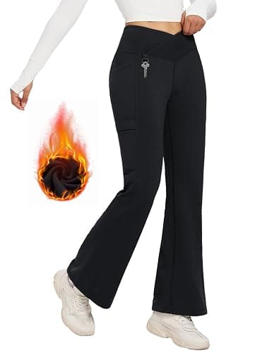 BALEAF Women's Fleece Lined Pants Winter Thermal Water Resistant Crossover Flare Leggings Warm Bootcut Hiking Outdoor - Image 1