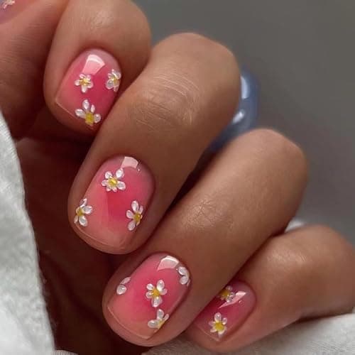 6 Packs (144 Pcs) Flower Press on Nails Short Square Fake Nails Spring Nails Press ons Floral False Nails with Design Glue on Nails Full Cover Artificial Acrylic Stick on Nails for Women Manicure thumbnail 5