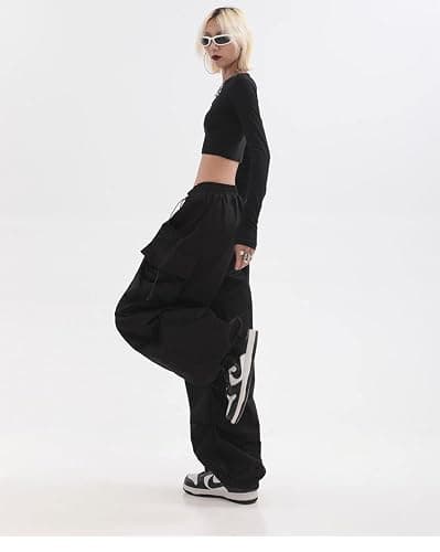 BXCNCKD Women's Retro Pocket Cargo Pants Multi Pocket Casual Trousers Wide Leg Cargo Pants Gothic Street Slacks thumbnail 5