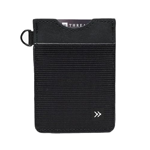 Thread Wallets Ultra Slim Wallet Vertical Leather Card Sleeve Wallet Thin Card Holder Minimalist Card Holder Wallets RFID Secure Black - Image 1