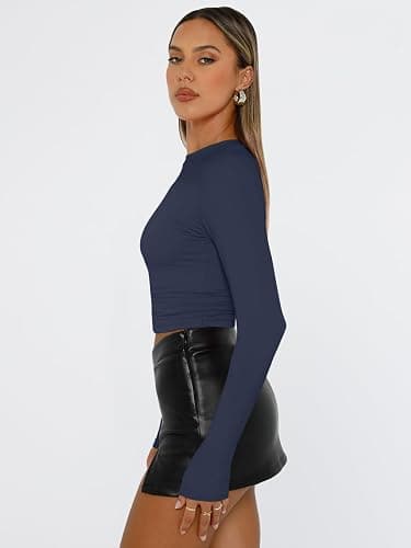 Trendy Queen Womens Long Sleeve T Shirts Fall Fashion 2026 Basic Crop Tops Going Out Outfits Y2k Clothes thumbnail 3