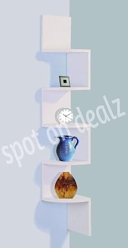 spot on dealz® 5 Tier Corner Shelves for Wall Floating Shelf White Corner Unit for Living Room Hanging Bookshelf Wall Shelves Display Wooden Spiral Shelving Rack thumbnail 5