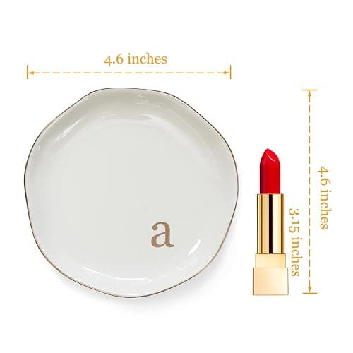 HOME SMILE Initials Ring Dish Jewery Tray with Personalized A-Monogrammed Engagement Wedding Gifts for Friends,Sister,Birthday Christmas Gifts for Women,Ceramic White thumbnail 3