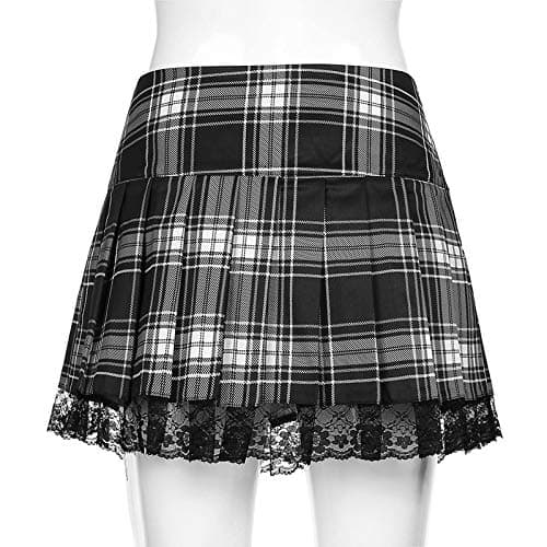 Women Lace Patchwork Mini Pleated Skirts High Waist Lace Up Ruffle Short Skirts Harajuku Goth Skirt thumbnail 5