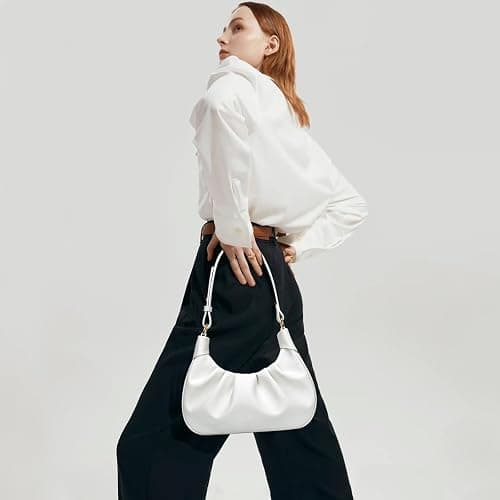KKXIU Shoulder Bag Crescent Handbag Ruched Purse Underarm Bag Mini Hobo for Women,Detachable Gold Chain Crossbody Bag thumbnail 4