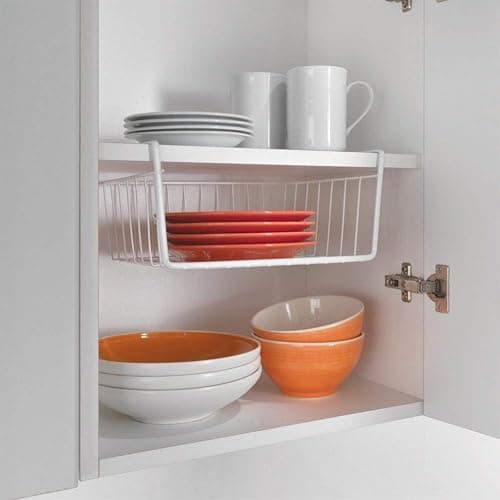 Modern Home Under Shelf Wire Storage Baskets – Hanging Organizer Rack for Cabinet, Pantry, or Closet – White Metal Basket for Kitchen, Towels, or Office – No Tools Required (10.25") thumbnail 6