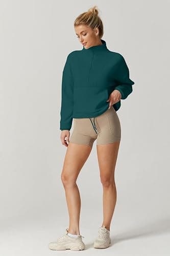 QINSEN Women Half Zip Fleece Sweatshirt Mock Neck Long Sleeve Winter Cozy Sherpa Pullover Sweater Tops thumbnail 5