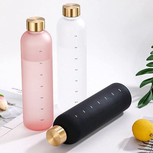 Flcivsh 1L Water Bottle with Time Marker 32 OZ Motivational Reusable Fitness Sports Leakproof Frosted Plastic Bottle White thumbnail 2