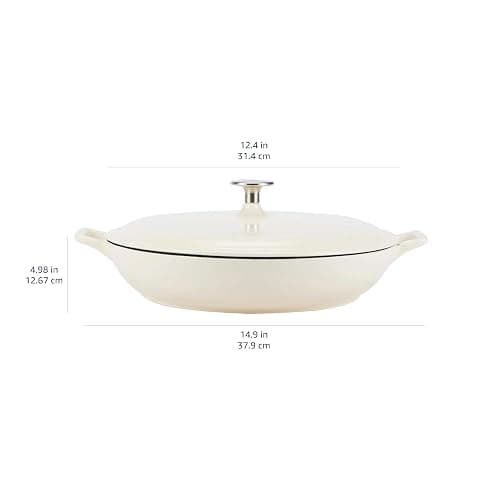 AmazonBasics Enameled Cast Iron Covered Casserole Skillet, 3.3-Quart, White thumbnail 2