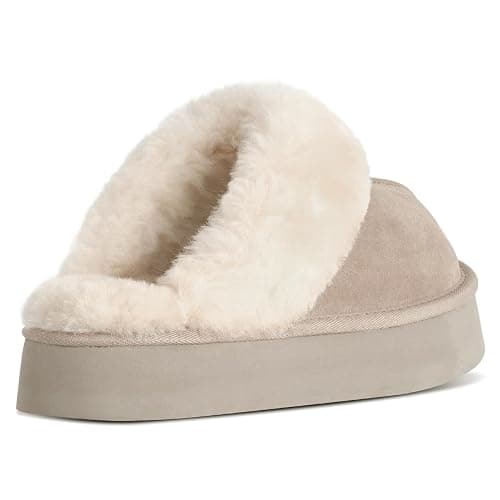 OOW Fuzzy Platform Slippers for Women - Women's Casual Winter House Slippers - Brown, Faux Fur & Shearling Blend - Women's Size thumbnail 5