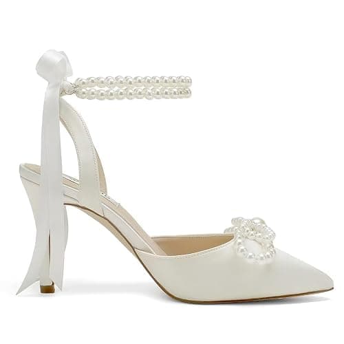 Pearl Wedding Shoes for Bride High Heel Bridal Shoes Closed Toe Wedding Heels - 8.5 - Ivory thumbnail 4