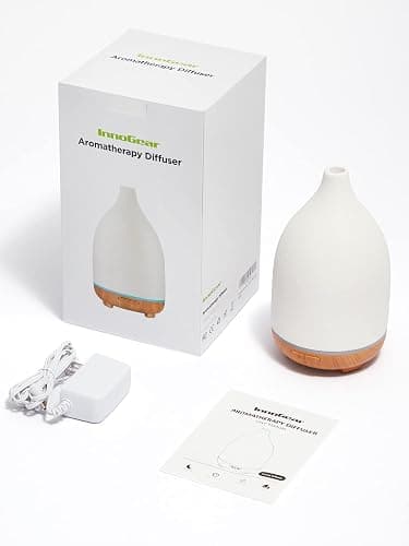 InnoGear Oil Diffuser, 150ML Ceramic Diffuser for Essential Oils Handcrafted Aromatherapy Diffuser Ultrasonic Cool Mist Humidifier with 2 Mist Modes Waterless Auto Off for Room Office, White thumbnail 7