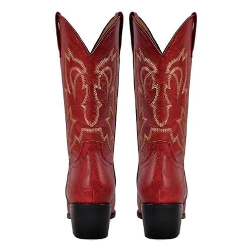 Yolkomo Cowboy Boots for Women Red Western Cowgirl Boots, Pointed Toe, Mid Calf, Knee High thumbnail 6