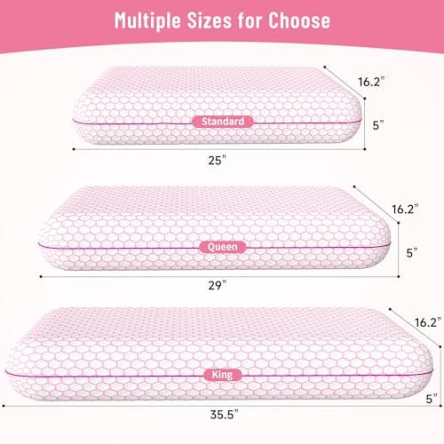 CushyOasis Memory Foam Pillows for Side, Back and Stomach Sleepers, Set of 2, Bed Pillow with Washable Cover and Breathable Mesh, Bed Pillow for Sleeping (Pink，Standard Size) thumbnail 3