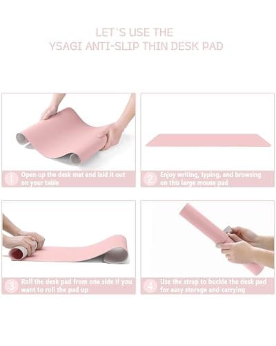 YSAGi Non-Slip Desk Pad,Mouse Pad,Waterproof PVC Leather Desk Table Protector,Ultra Thin Large Desk Blotter, Easy Clean Laptop Desk Writing Mat for Office Work/Home/Decor (Pink, 31.5" x 15.7") thumbnail 7