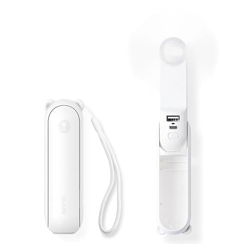 JISULIFE Handheld Mini Fan, 3 IN 1 USB Rechargeable Portable Fan [12-19 Working Hours] with Power Bank, Flashlight, Pocket Design for Travel/Summer/Concerts/Lash, Gifts for Women (White) - Image 1