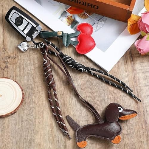 Leather Dachshund Keychain, Cute Dog Heart Cherry Keyring Puppy Bag Pendant Key Chain Charm Dachshund Accessories for Handbag Purses Bags Cars Fashion Gifts for Dog Lovers thumbnail 6