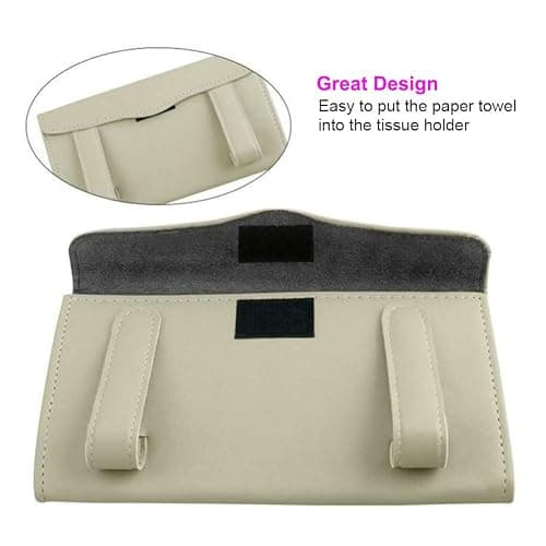 Car Tissue Holder, Sun Visor Napkin Box, Auto Napkin Case with Tissues Refill, Paper Towel Dispenser, Vehicle Interior Accessories Universal for Car SUV Pickup Truck-Beige thumbnail 6