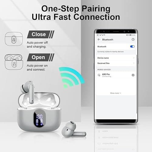 Wireless Earbuds Bluetooth 5.3 Headphones Bass Stereo Ear Buds with Noise Cancelling Mic LED Display in Ear Earphones IP7 Waterproof 36H Playtime for Laptop Pad Phones Sports Workout Grey thumbnail 5