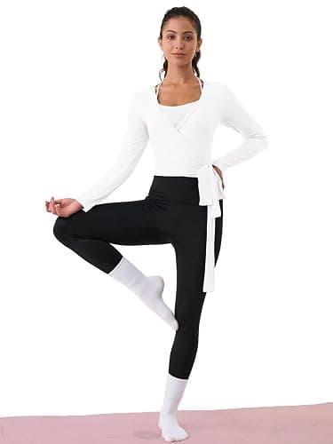 3rd hill Women Pilates Wrap Top Naked Feel Long Sleeve Tie Crop Yoga Shirt | 81% Nylon 19% Spandex, Double-Sided Naked Feel Fabric, Cropped V Neck Ballet Dance Top, Gym Fitness Athleisure, 1-Pack thumbnail 3